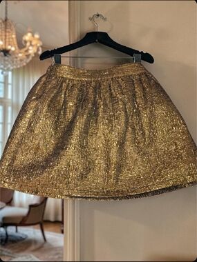 Blaque Label Gold Metallic Mini Skirt S | Shimmer Textured Elastic Waist Party